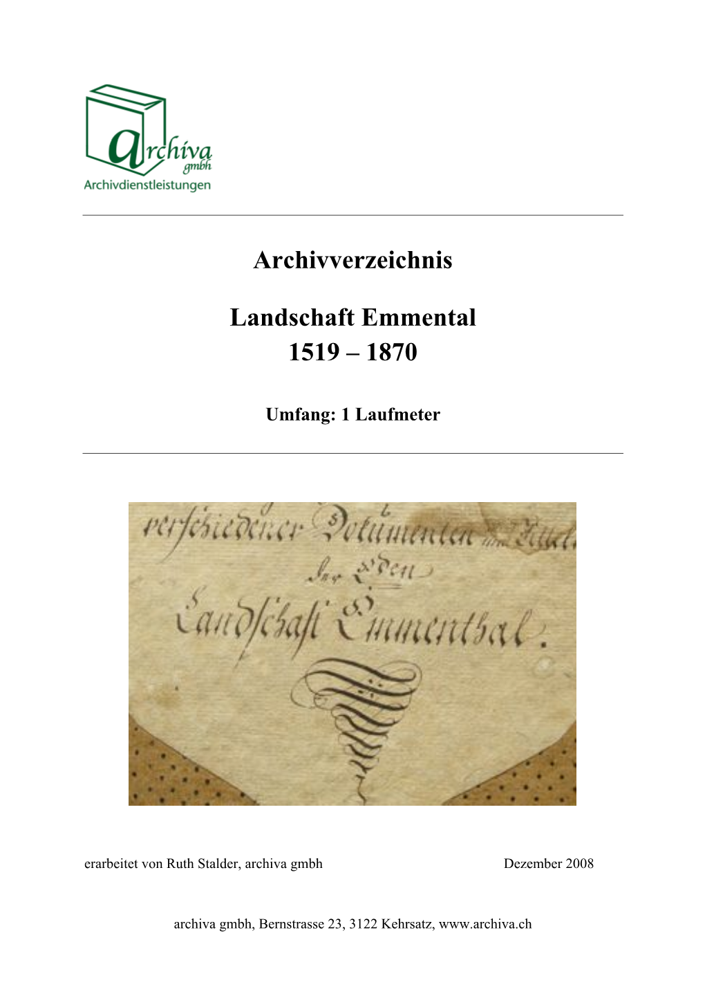 Archivverzeichnis Landschaft Emmental 1519 – 1870