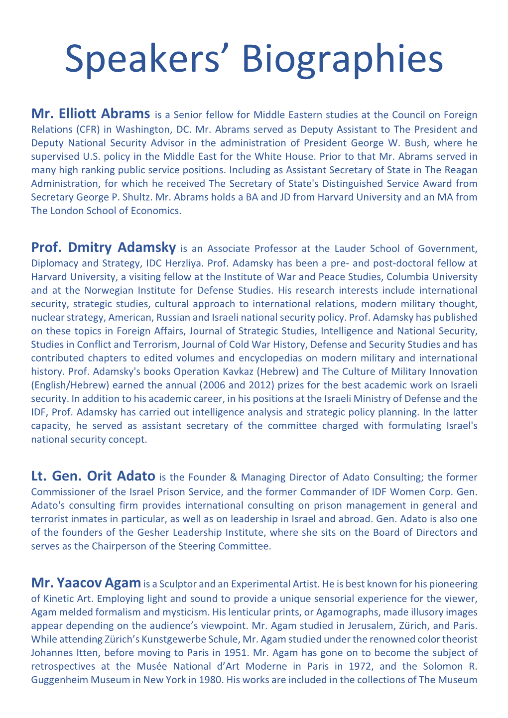 Speakers' Biographies