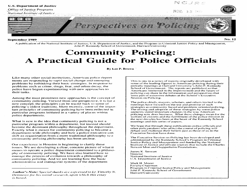 Community Policing: a Practical Guide for Police Officials