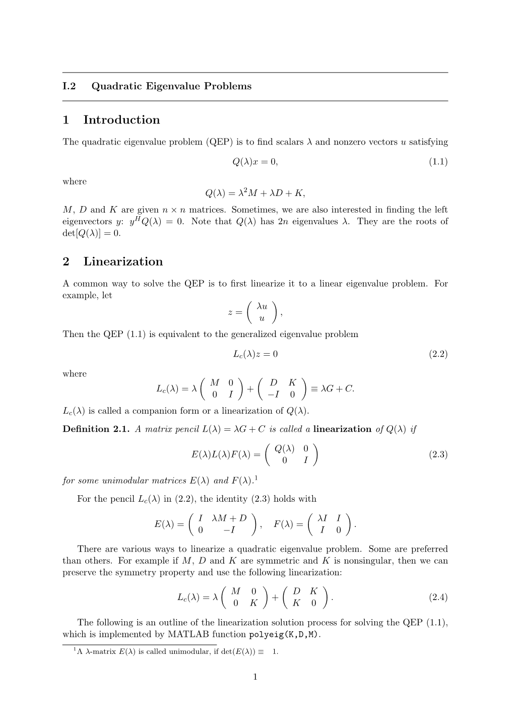 1 Introduction 2 Linearization