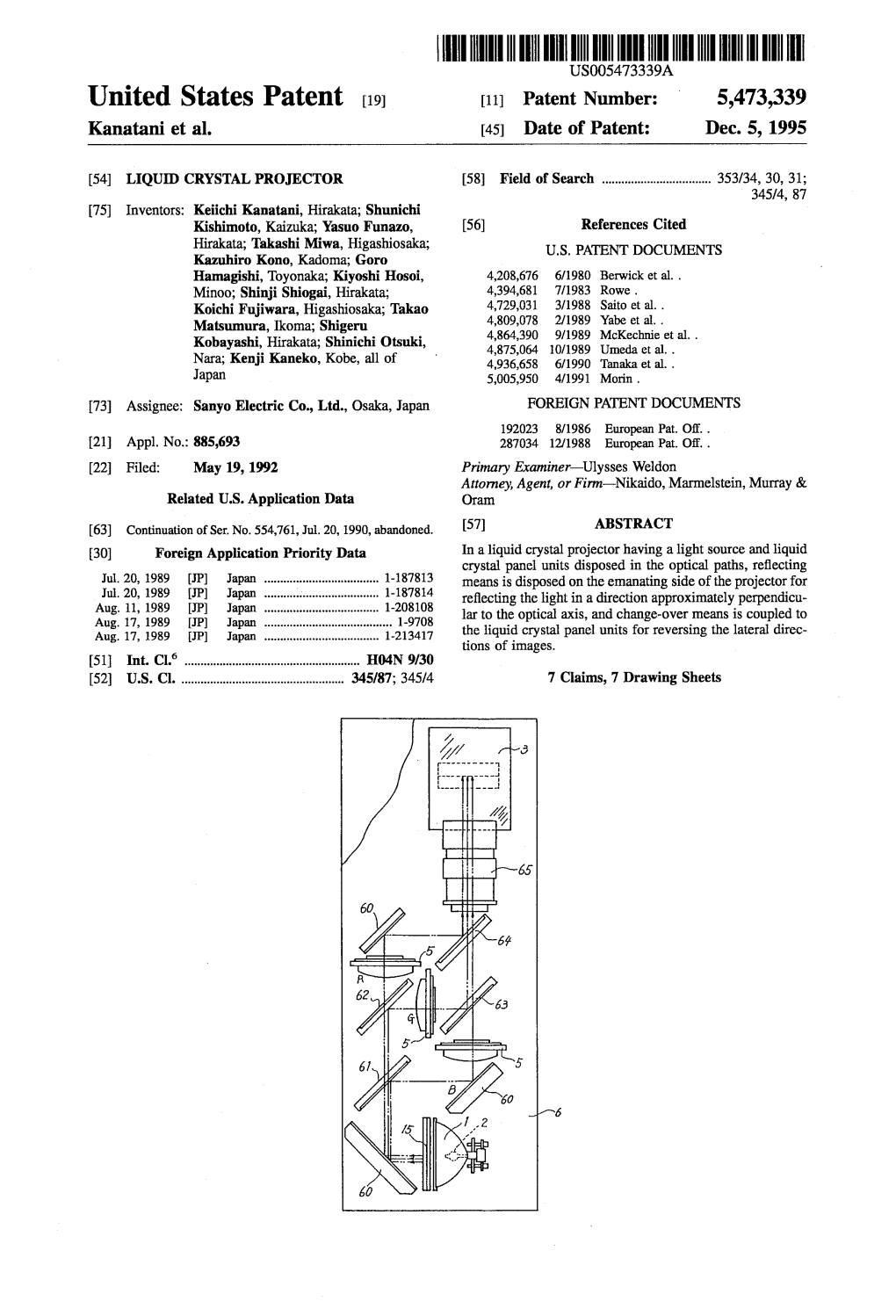 Hlllllllllllllllllllllllllllllllllllllllllllll|||Ll||||L|||L|||L|L|L|||L|L US005473339A United States Patent [191 [11] Patent Number: 5,473,339 Kanatani Et Al