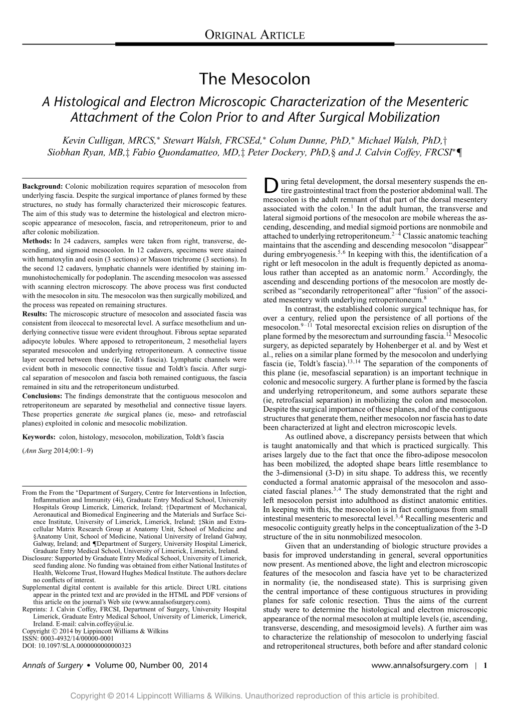 The Mesocolon a Histological and Electron Microscopic Characterization of the Mesenteric Attachment of the Colon Prior to and After Surgical Mobilization