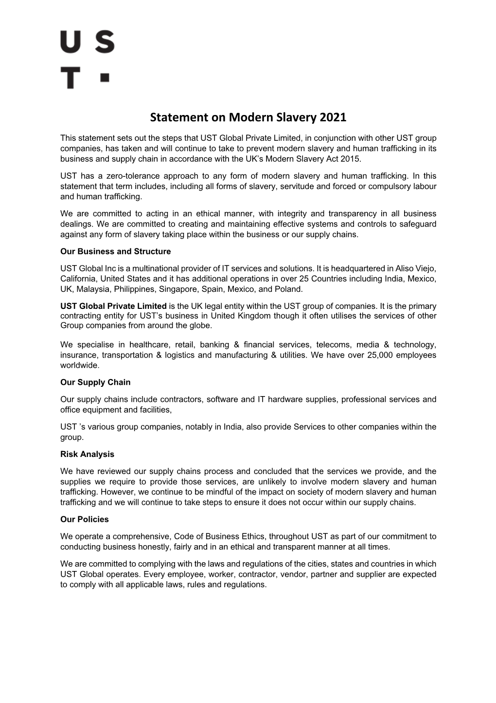 Statement on Modern Slavery 2021 Ver1.0[1]