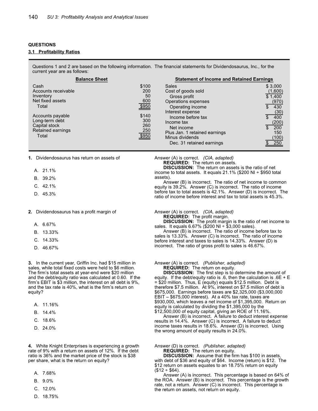 QUESTIONS 3.1 Profitability Ratios Questions 1 and 2 Are Based on The