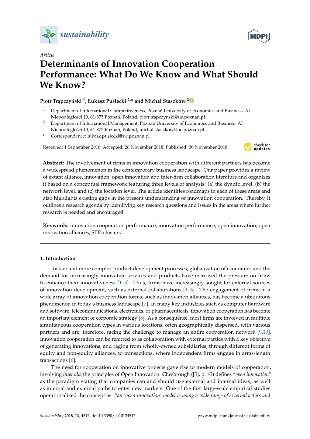 Determinants of Innovation Cooperation Performance: What Do We Know and What Should We Know?