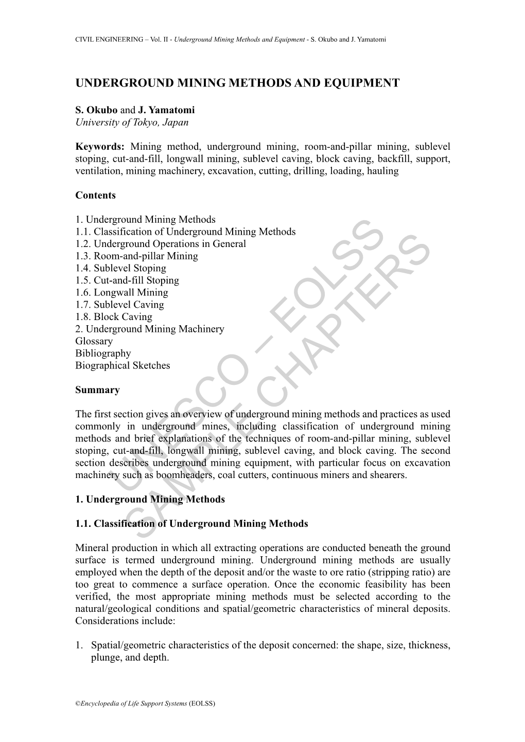 Underground Mining Methods and Equipment - S