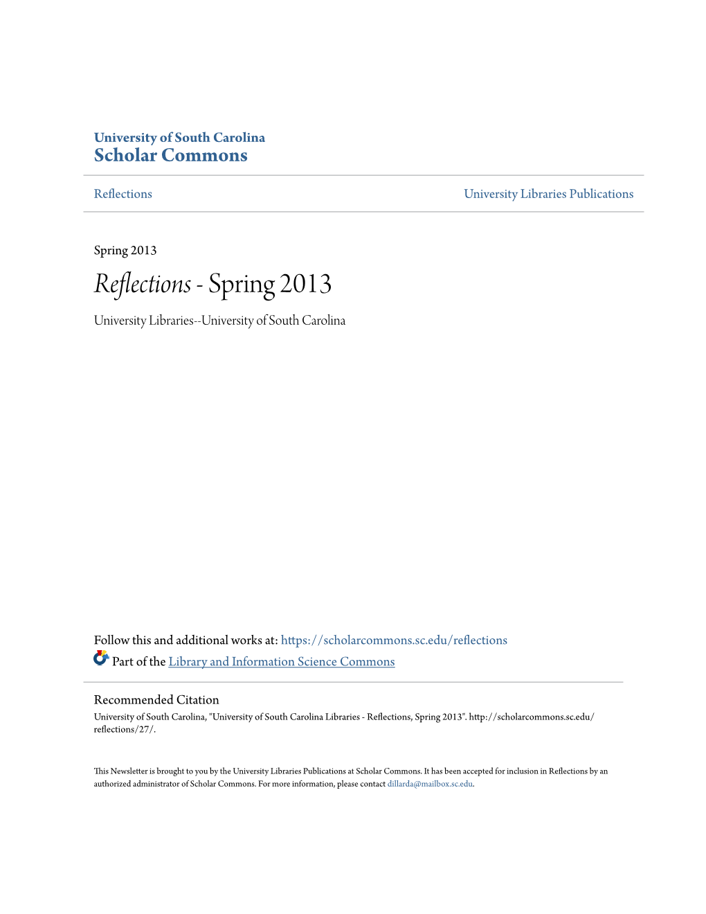 Reflections University Libraries Publications