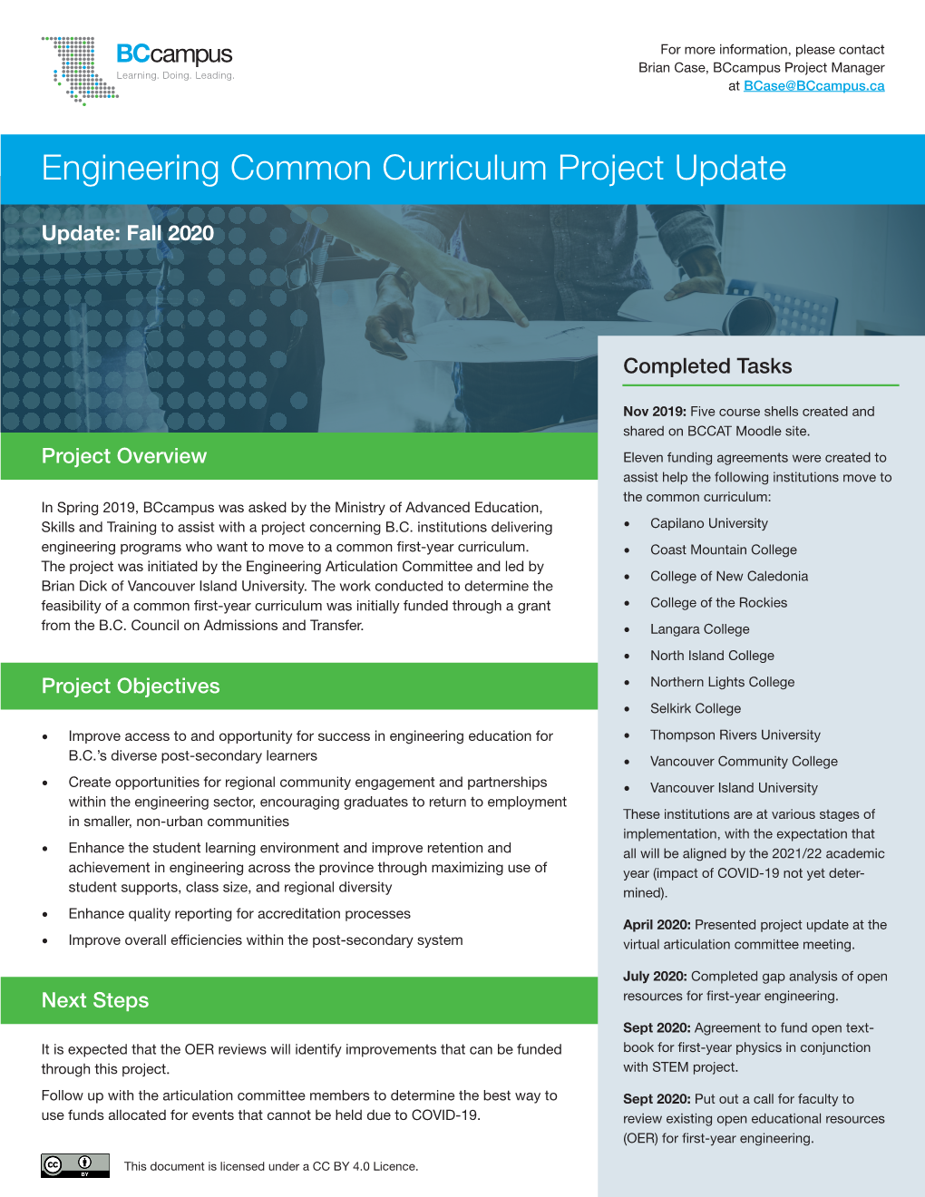 Engineering Common Curriculum Project Update