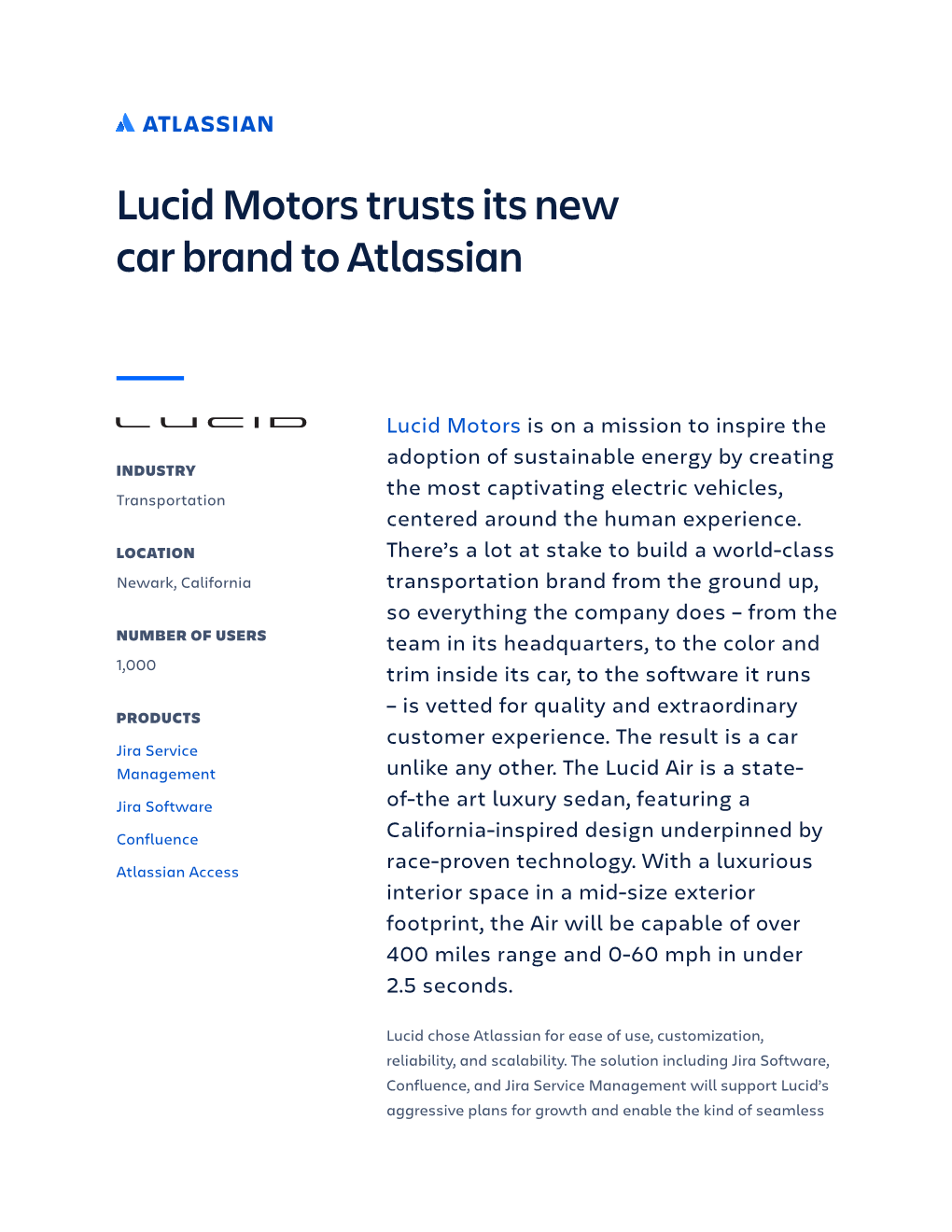 Lucid Motors Trusts Its New Car Brand to Atlassian