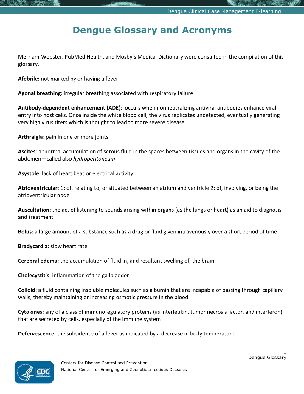 Dengue Glossary and Acronyms