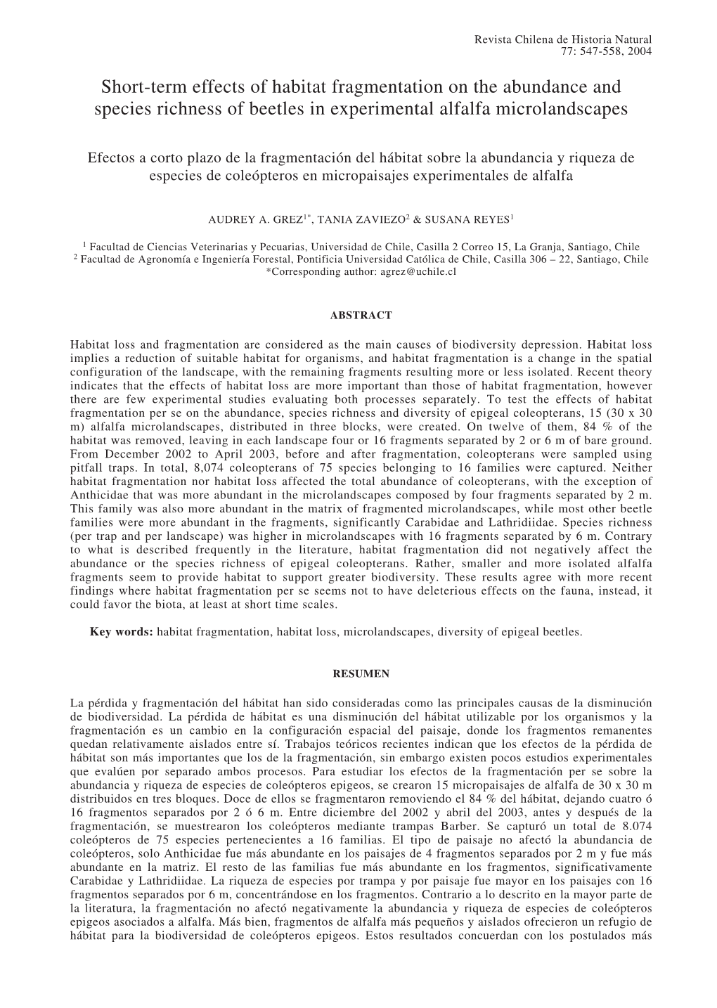 Short-Term Effects of Habitat Fragmentation on the Abundance and Species Richness of Beetles in Experimental Alfalfa Microlandscapes