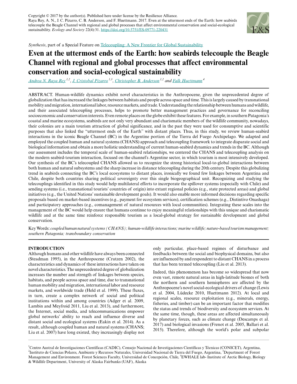 How Seabirds Telecouple the Beagle Channel with Regional and Global Processes That Affect Environmental Conservation and Social-Ecological Sustainability