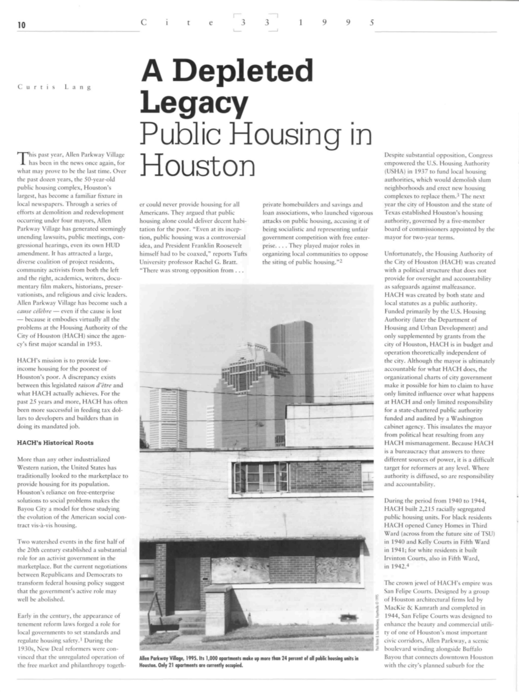 A Depleted Legacy: Public Housing in Houston