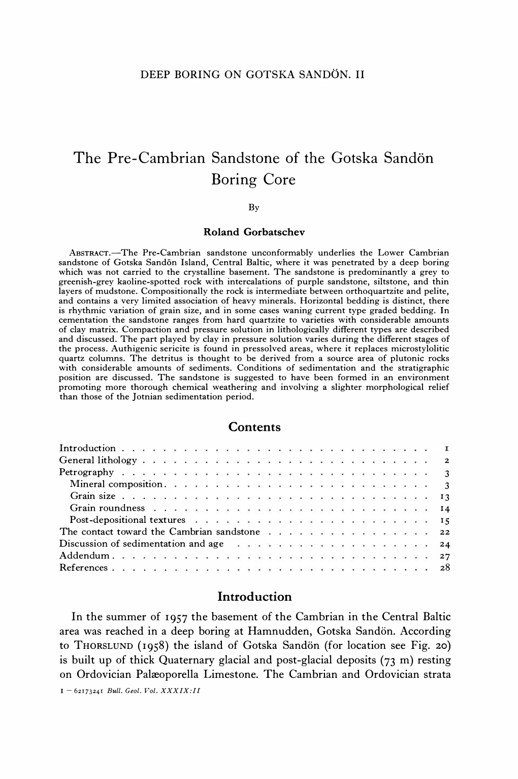 The Pre-Cambrian Sandstone of the Gotska Sandön Boring Core