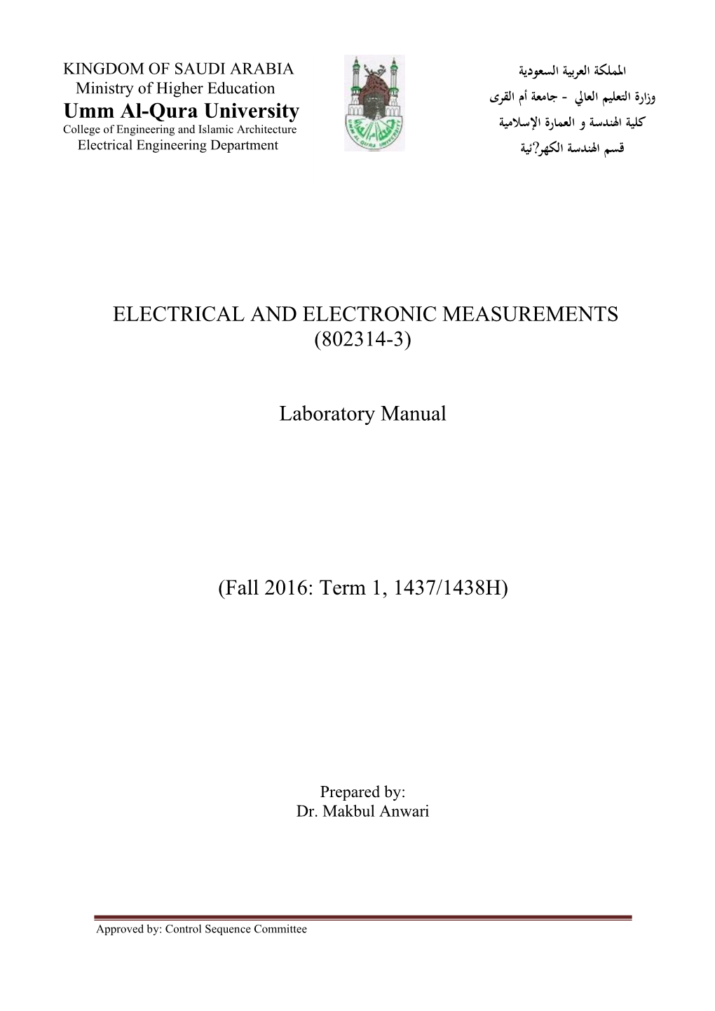 802314-3) Laboratory Manual (Fall 2016: Term 1, 1437/1438H