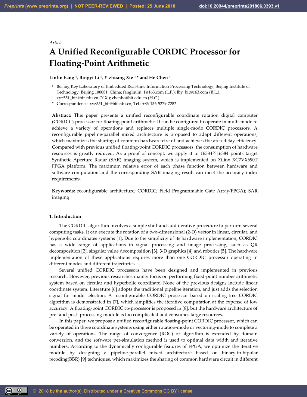 A Unified Reconfigurable CORDIC Processor for Floating-Point Arithmetic