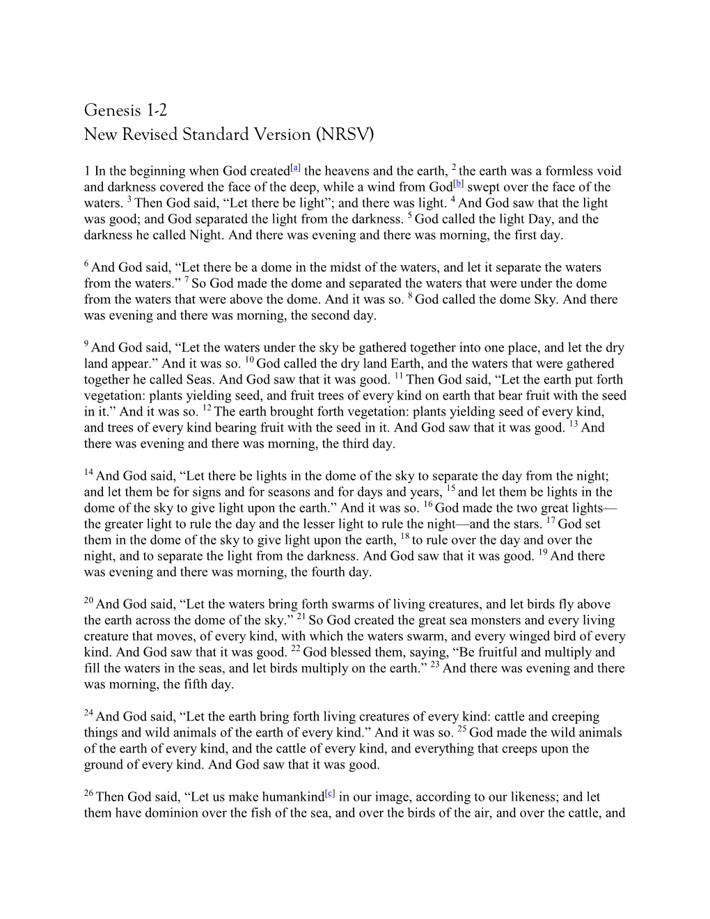 Genesis 1-2 New Revised Standard Version (NRSV)