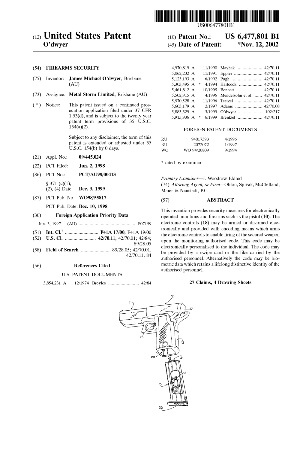(12) United States Patent (10) Patent No.: US 6,477,801 B1 O'dwyer (45) Date of Patent: *Nov
