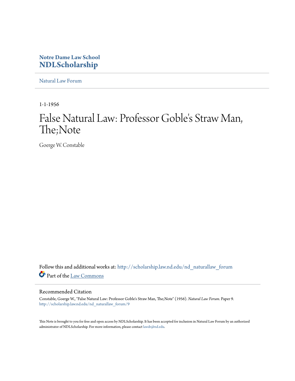 False Natural Law: Professor Goble's Straw Man, The;Note Goerge W