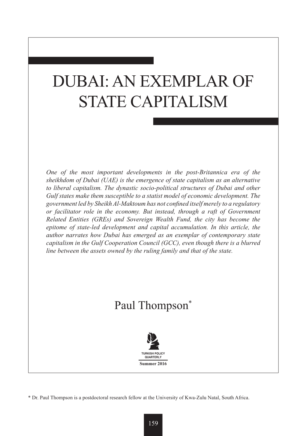 Dubai: an Exemplar of State Capitalism