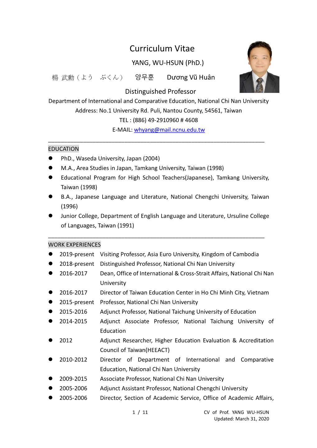 Curriculum Vitae YANG, WU-HSUN (Phd.)