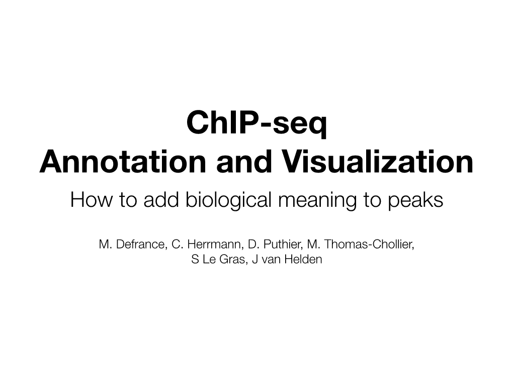 Chip-Seq Annotation and Visualization How to Add Biological Meaning to Peaks