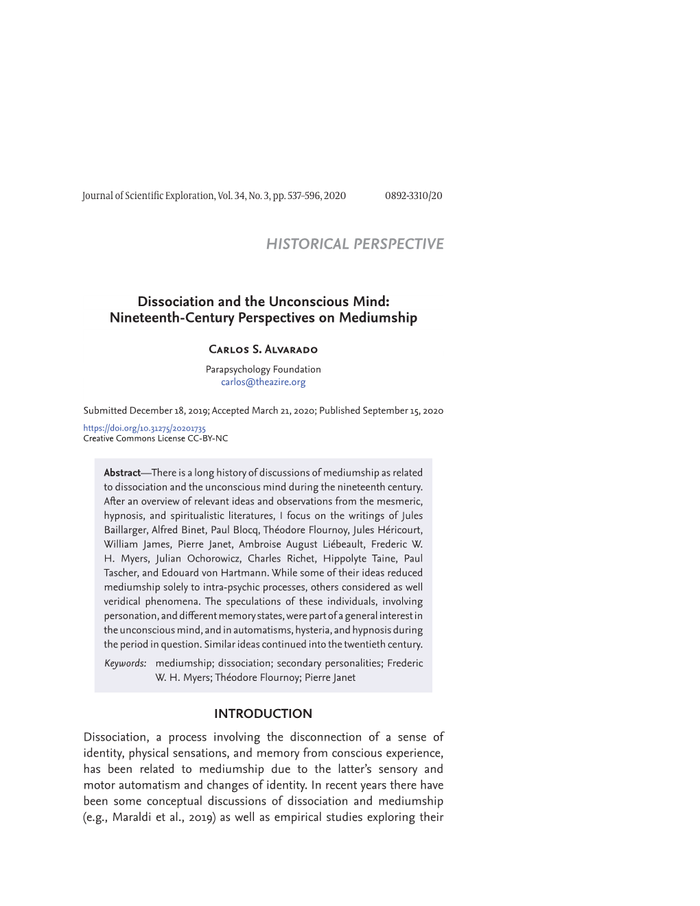 Dissociation and the Unconscious Mind: Nineteenth-Century Perspectives on Mediumship