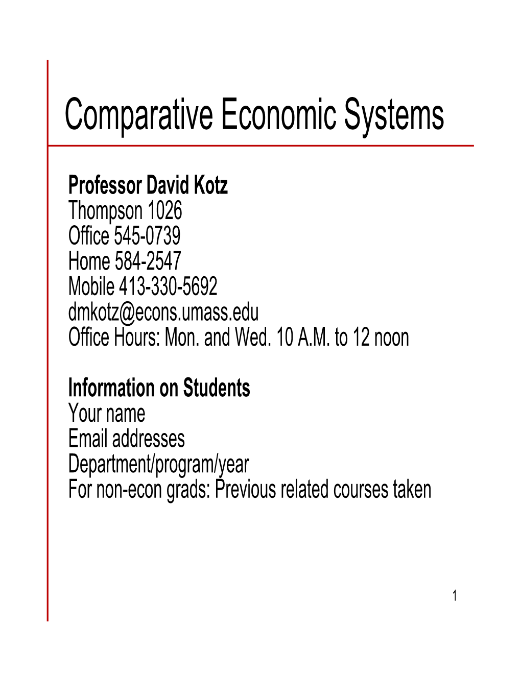 Comparative Economic Systems