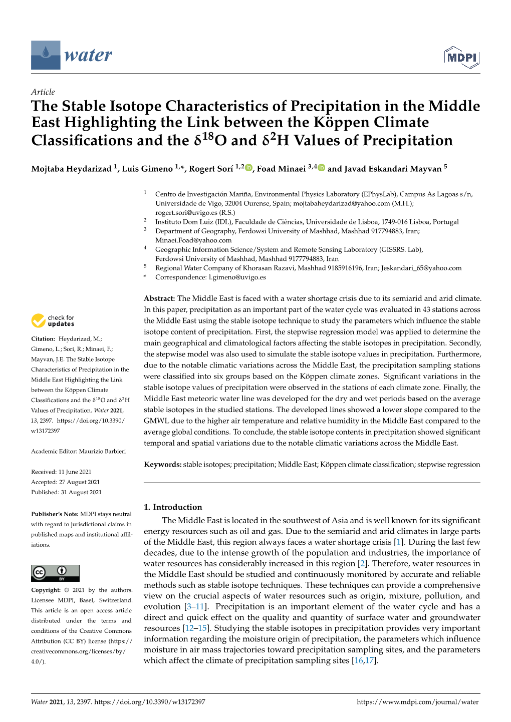 The Stable Isotope Characteristics of Precipitation in the Middle East