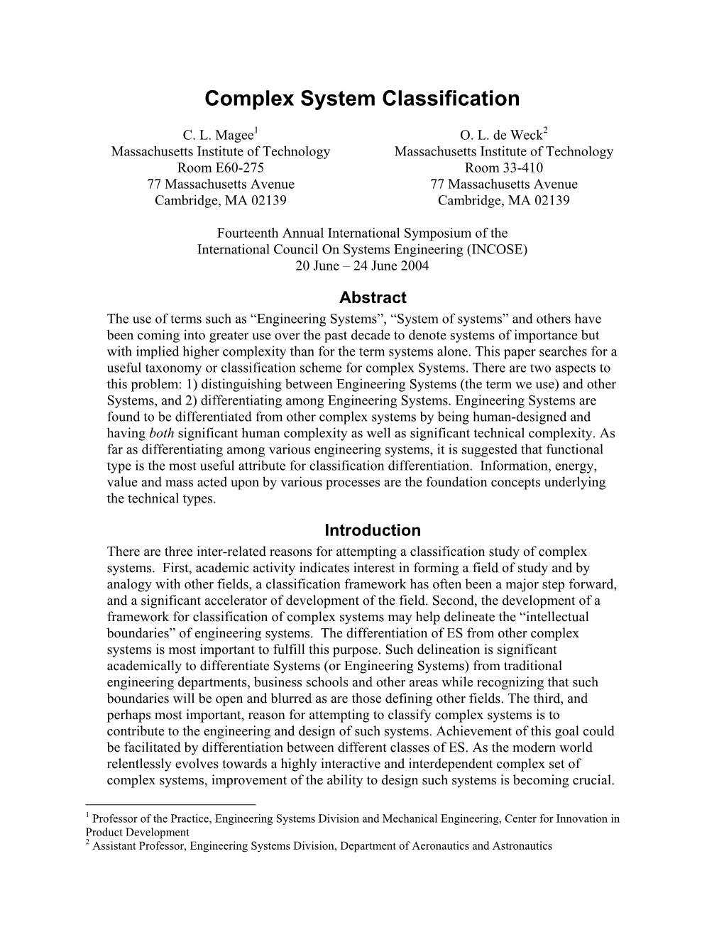 Complex System Classification