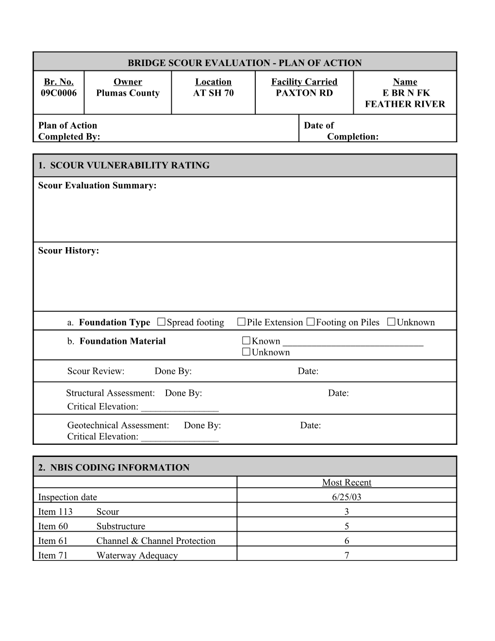 Bridge Scour Evaluation - Plan of Action