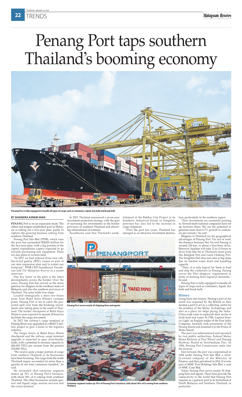 Penang Port Taps Southern Thailand's Booming Economy