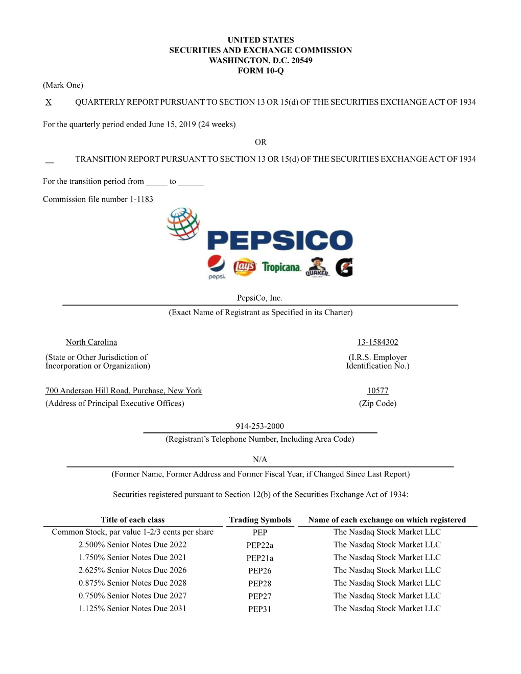 Pepsico Q2 2019 10-Q