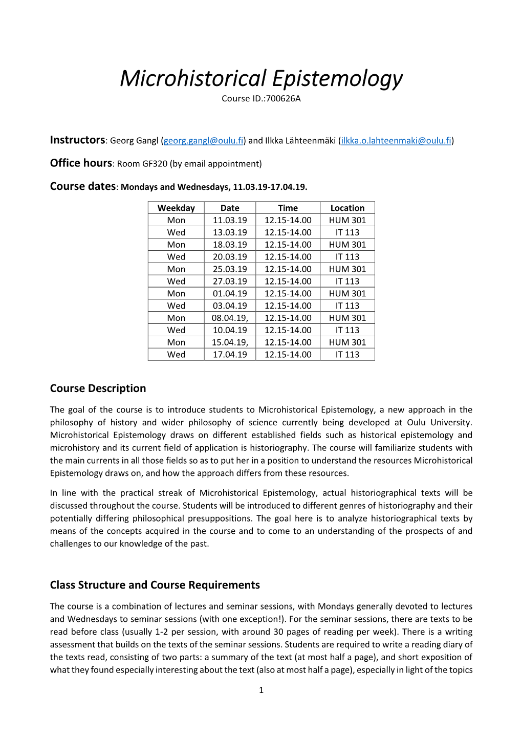 Microhistorical Epistemology Course ID.:700626A