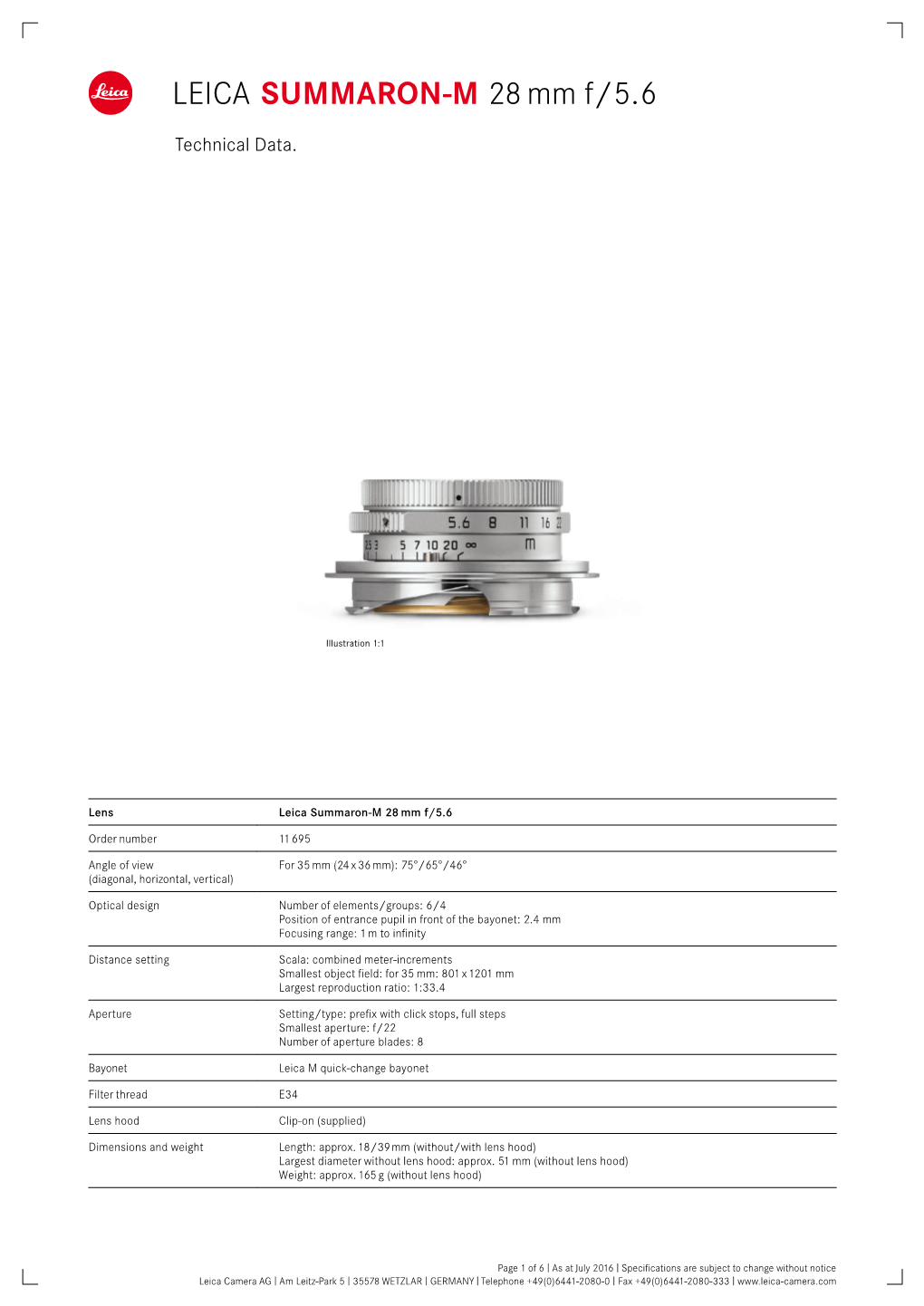 LEICA SUMMARON-M 28 Mm F/5.6