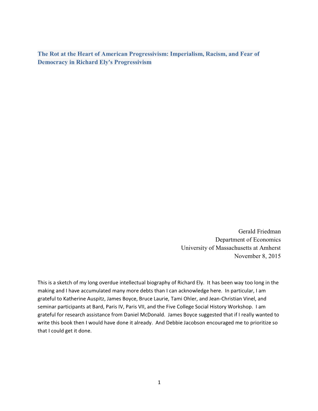 Imperialism, Racism, and Fear of Democracy in Richard Ely's Progressivism