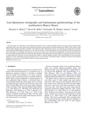 Late Quaternary Stratigraphy and Luminescence Geochronology of the Northeastern Mojave Desert