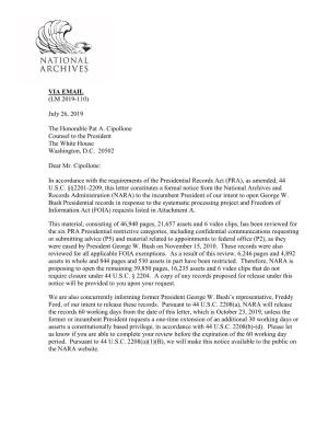 George W. Bush Presidential Records in Response to the Systematic Processing Project and Freedom of Information Act (FOIA) Requests Listed in Attachment A