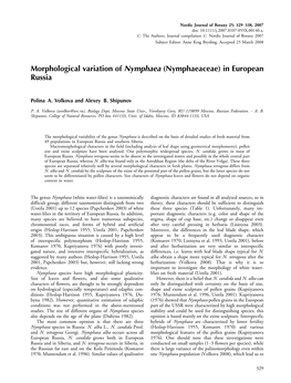 Morphological Variation of Nymphaea (Nymphaeaceae) in European Russia