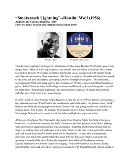 Smokestack Lightning”--Howlin’ Wolf (1956) Added to the National Registry: 2009 Essay by James Segrest and Mark Hoffman (Guest Post)*