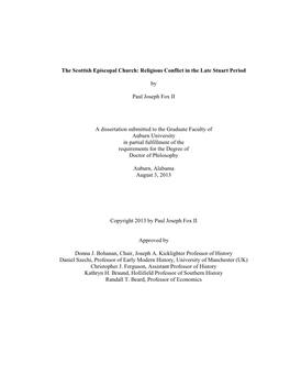 The Scottish Episcopal Church: Religious Conflict in the Late Stuart Period
