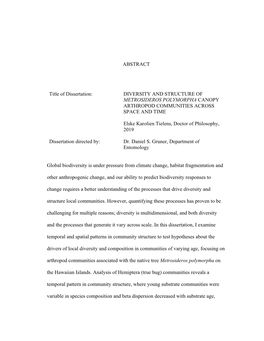 ABSTRACT Title of Dissertation: DIVERSITY and STRUCTURE OF