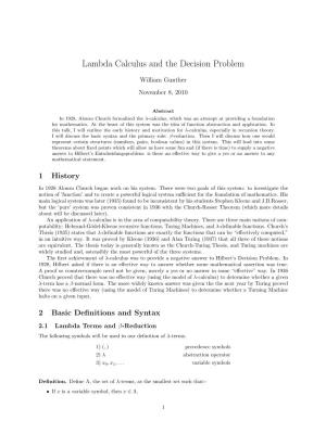 Lambda Calculus and the Decision Problem