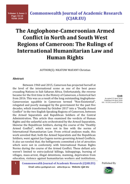 The Anglophone-Cameroonian Armed Conflict in North and South West Regions of Cameroon: the Rulings of International Humanitarian Law and Human Rights
