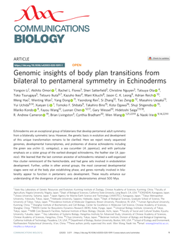 Genomic Insights of Body Plan Transitions from Bilateral to Pentameral Symmetry in Echinoderms
