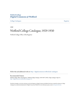 Wofford College Catalogue, 1929-1930 Wofford College