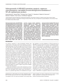 Salinosporamide a (NPI-0052) Potentiates Apoptosis, Suppresses Osteoclastogenesis, and Inhibits Invasion Through Down-Modulation of NF-␬B–Regulated Gene Products