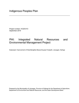 Indigenous Peoples Plan PHI: Integrated Natural Resources And