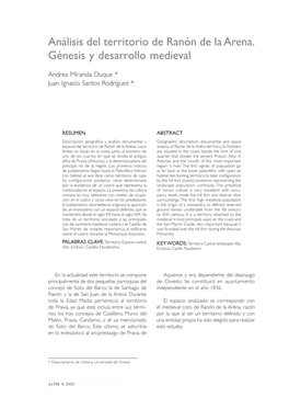 Análisis Del Territorio De Ranón De La Arena. Génesis Y Desarrollo Medieval