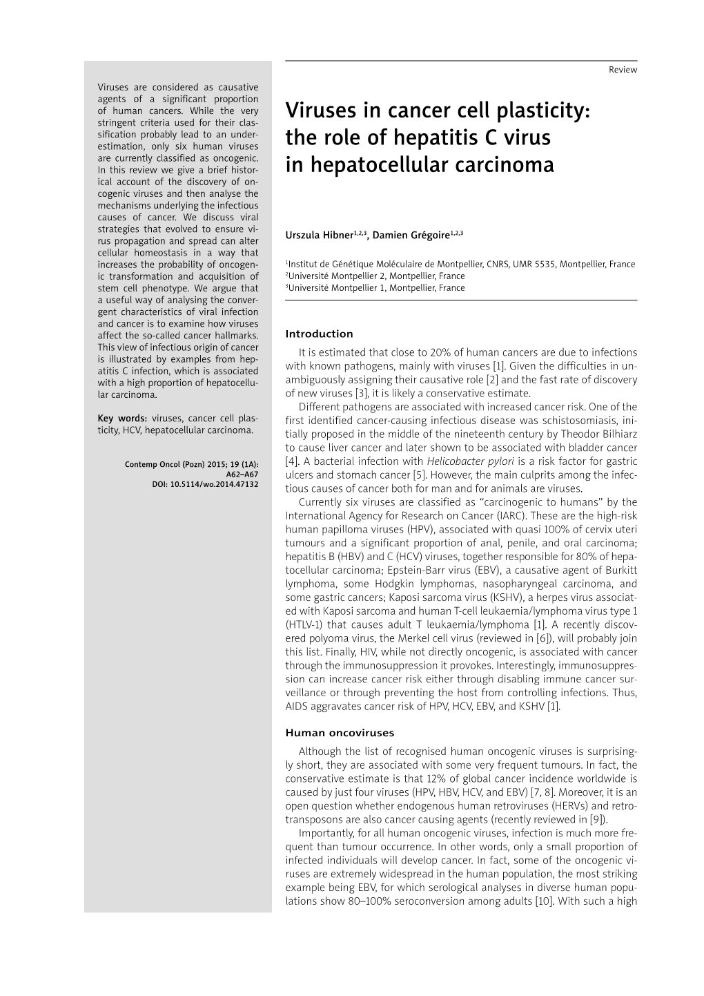 The Role of Hepatitis C Virus in Hepatocellular Carcinoma A63